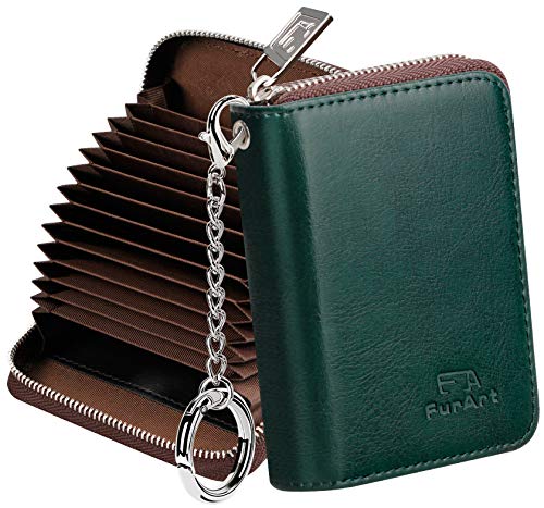 FurArt Zipper Wallet Women, RFID Blocking Credit Card Wallet, Business Card Holder, Compact Size KeyChain Wallet - color: Dark Green