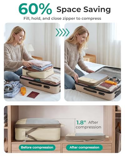 BAGSMART 6 Set /4 Set/2 Set Compression Packing Cubes for Travel, Lightweight Luggage Organizer Bags, Durable Space Saver Bags Travel Essentials - color: Antique White, size: Set of 6