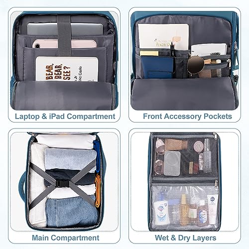 Sinaliy Travel laptop Backpack for Men Women, Personal Item Size Flight Approved, 16 Inch Laptop Bag with Multi-Pockets, College Computer Bag, Waterproof Carry On Backpack Casual Daypack Backpack - color: Deep Blue, size: Large