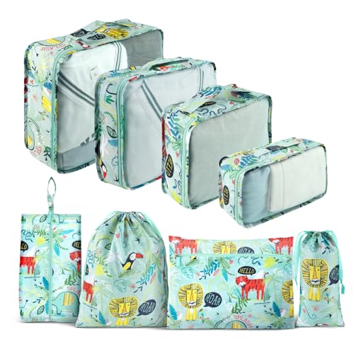 Packing Cubes for Travel, 8 Pieces Luggage Packing Organizers for Suitcase, Kid Packing Cubes, Travel Essentials for Girls and Women - color: Green