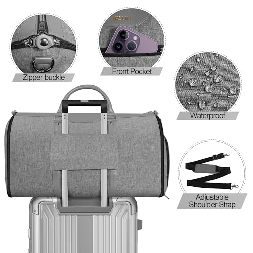 Garment Bag for Travel, Convertible Carry-On Duffel with Shoe Compartment, Waterproof & Wrinkle-Free Suit Carrier for Business Trips & Weekend Getaways, Foldable & Lightweight - color: Lt Grey