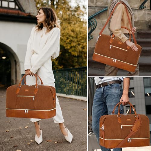 ITIEZY Weekender Overnight Bag for Women - Large Travel Duffel Bag with Shoe Compartment, Gym Duffel Bag Hospital Bag Carry On Tote Bags for Airplanes with Crossbody Bag Toiletry Bag 3Pcs Set - color: 8a-Brown