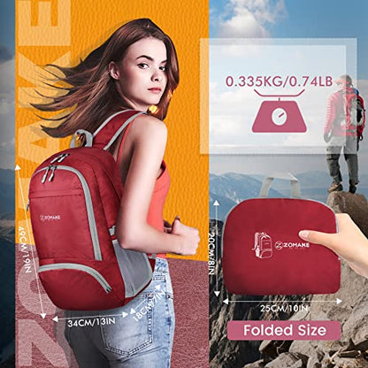 ZOMAKE Lightweight Packable Backpack 30L, Foldable Hiking Backpacks Water Resistant Compact Folding Daypack for Travel(Red) - color: Red