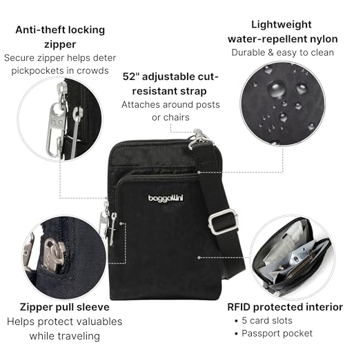 Baggallini Women's Securtex Anti-theft Activity Crossbody Bag - color: Black Cheetah