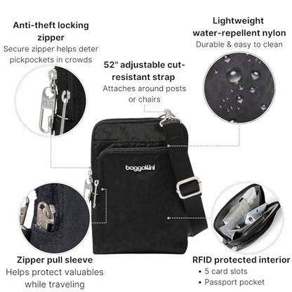 Baggallini Women's Securtex Anti-theft Activity Crossbody Bag - color: Black Cheetah