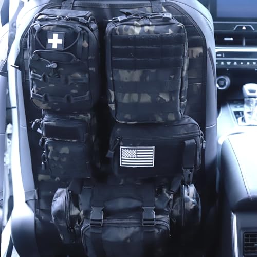Universal Tactical Car Seat Back Organizer Bag Tactical Molle Vehicle Organizers Panel Vehicle Protector Organizers with 5 Detachable Pouches for Car Truck Ford Jeep (Model B-Black camo) - color: Model B-Black camo
