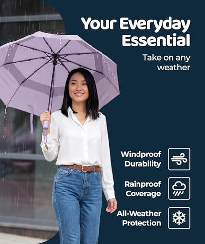 Repel Windproof Travel Umbrella - Compact & Withstands Winds up to 100MPH , Strongest Premium Auto Folding Umbrella for Rain and Sun - Durable, Light & Portable for Women & Men , Fits Backpack & Cars - color: Pastel Lavendar