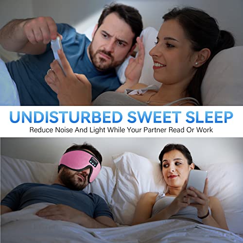 Sleep Headphones, 3D Sleep Mask, LIGHTIMETUNNEL Washable Sleeping Headphones with Ultra Thin Stereo Speakers Microphone Hands Free for Insomnia Travel Pink - color: Pink