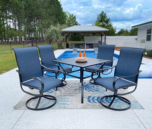 Sophia & William Outdoor Dining Set Patio Dining Set for 4 Outdoor Table and Chairs 5 Pieces with Swivel Patio Chairs 37"x 37" Metal Table for Garden Pool All Weather Blue - color: Blue, size: 37" Square