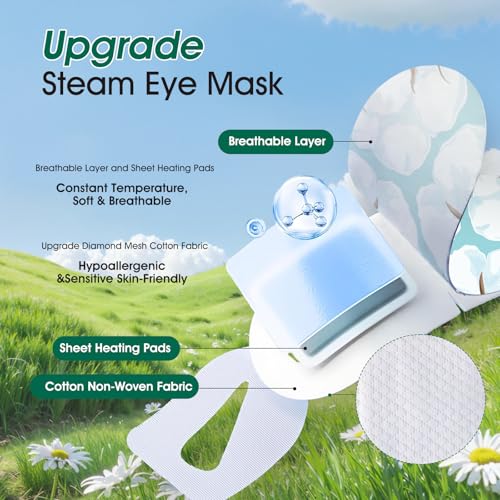 AROIC 60 Pack Steam Eye Masks Disposable, Heated Eye Mask Warm Compress for Eyes, Relaxation Mothers Day Gifts Self Care for Women, Spa Travel Essentials - Lavender, Unscented, Chamomile, Rose - size: 1 Count (Pack of 60)