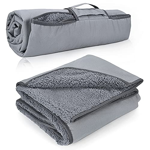 Tirrinia Waterproof Outdoor Blanket with Sherpa Lining, Windproof Triple Layers Warm Comfy Foldable for Camping Stadium, Beach, Picnic, Grass, Concerts, Car, Dog, 51''X 59'' & 59''X 80'' - color: Sliver/Grey, size: 51” x 59”