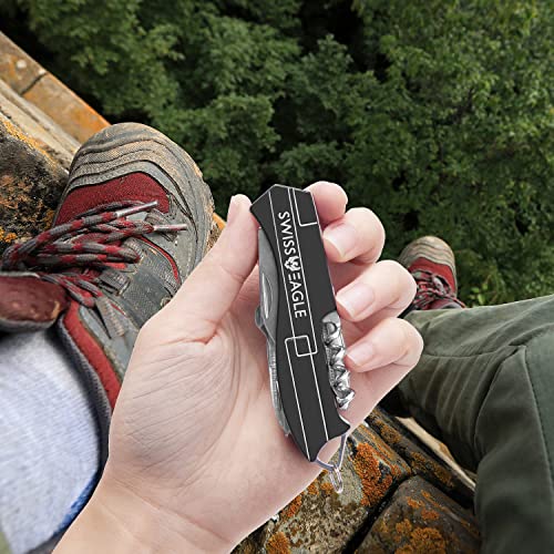 Swiss Eagle 9-in-1 Mini Pocket House Hold & Campaign Tool, Premium with Blade, Scissor, Screwdriver, Plier, Magnifying Glass, Tweezer Christmas Gifts - Blue (Black)