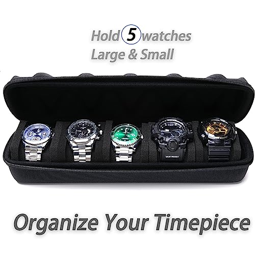 5 slots Watch travel case, hard watch storage organizer box with soft foam insert, watch holder, fit up to 55mm face watch - size: 5 INSERT
