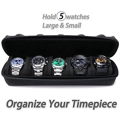 5 slots Watch travel case, hard watch storage organizer box with soft foam insert, watch holder, fit up to 55mm face watch - size: 5 INSERT