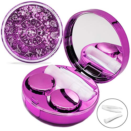 Vastsoon Contact Lens Case, Cute Travel Size Eye Colored Contacts Lenses Applicator Remover Tool Kit with Mirror Solution Bottle for Daily Outdoor (Purple) - color: Purple