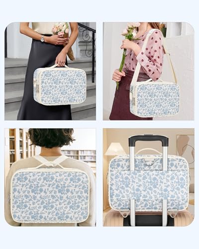 Relavel Large Makeup Bag, Cute Cosmetic Bags for Women and Girls Travel Makeup Organizer Bag Train Case 13.8 inches Makeup Brush Holder and Storage with Adjustable Dividers, Floral Print - color: Floral Print, size: Medium