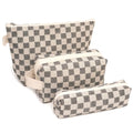 3 Pcs Canvas Makeup Bag Set Checkered Cosmetic Pouch for Women Travel Toiletry Bag Cute Makeup Organizer Purse Pouch Preppy Pencil Case with Zipper (Checkered Black) - color: Checkered Black