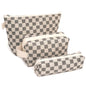 3 Pcs Canvas Makeup Bag Set Checkered Cosmetic Pouch for Women Travel Toiletry Bag Cute Makeup Organizer Purse Pouch Preppy Pencil Case with Zipper (Checkered Black) - color: Checkered Black