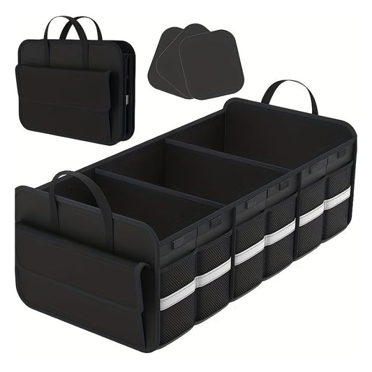 CloudDream Car Trunk Organizer and Storage, 35.4" Large Foldable Cargo Storage with 3 Compartments & 6 Pockets, Waterproof Collapsible Organizer for SUV, Truck, Minivan, Sedan, Auto Accessories - color: Black-35.4"