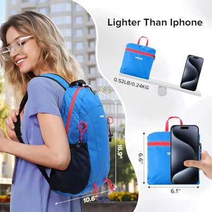 VPBAGE 15L Water-resistant Hiking Daypack, Small Backpack Travel Outdoor, Lightweight Day Pack with Tool Loops - color: Sky Blue