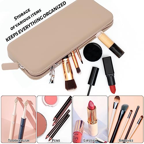 Sakolla Travel Makeup Brush Holder, Silicone Makeup Brush Bag with Zipper Closure, Makeup Brushes Organizer Case Washable Makeup Pouch Holder Case for Daily, Work, Essentials（Khaki） - color: Regular Khaki