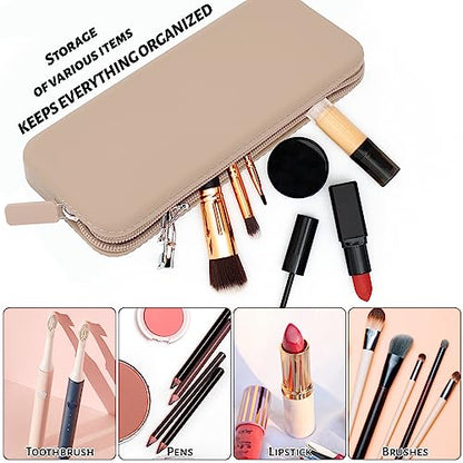 Sakolla Travel Makeup Brush Holder, Silicone Makeup Brush Bag with Zipper Closure, Makeup Brushes Organizer Case Washable Makeup Pouch Holder Case for Daily, Work, Essentials（Khaki） - color: Regular Khaki