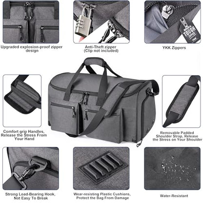 HILOMON Convertible Duffle Bags for Travel Carry On Suit Duffle Bags with Shoulder Strap 2 in 1 Hanging Garment Duffle Bag for Men Women (Grey) - color: Grey