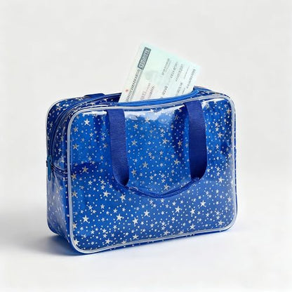 Dark Blue Clear Star Large Cosmetic Bag and Travel Pouch with Handle,Durable Material,Zipper Design-Ideal for Makeup,Travel Essentials (Dark Blue) - color: Dark Blue