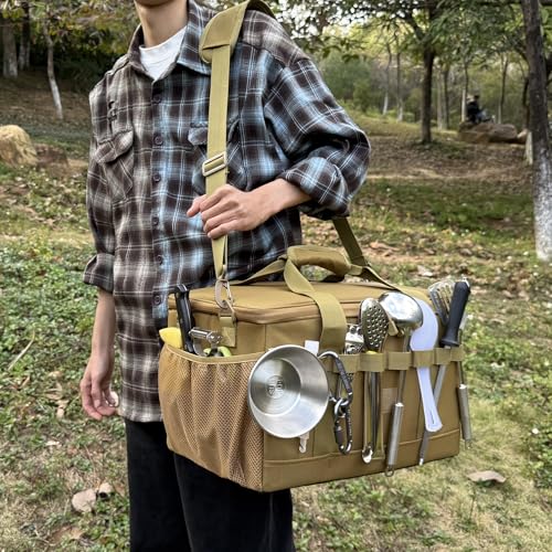 Tactical Camping Storage Bag 28L Tactical Utility Tote Bag Camping Cookware Organizer Trunk Organizer - color: Army Green