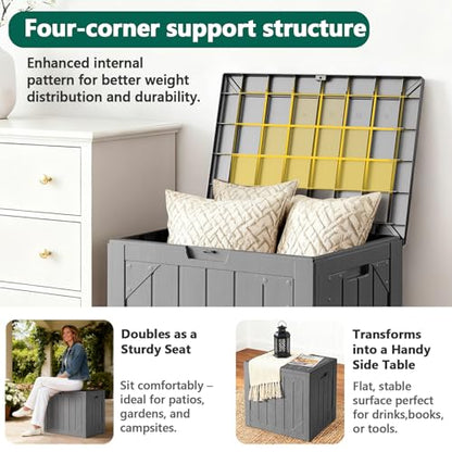 Outdoor Storage Box - 30 Gallon Waterproof Resin Deck Box, Lockable Patio Storage Bench for Package Delivery, Cushions & Garden Tools, UV Resistant (Grey)