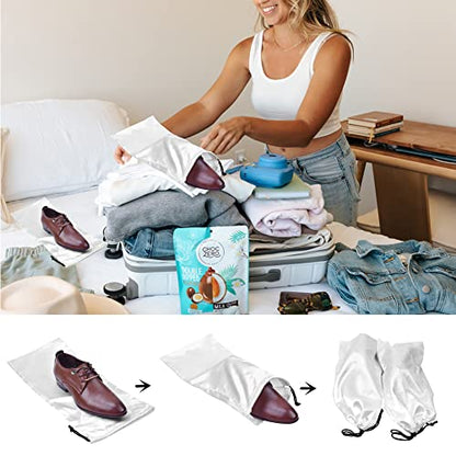 GONGKANGYUAN 10 Pack Shoe Bags for Travel Satin Fabric Shoe Bag with Drawstring for Men Women Travel Protecting Storing Shoes - color: White