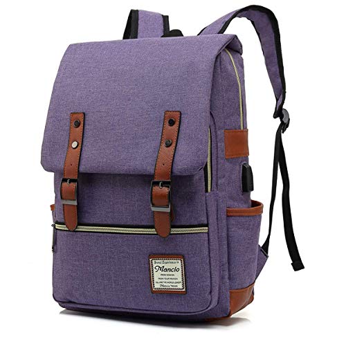 Mancio with USB Charging Port, Elegant Water Resistant Travelling Backpack Casual Daypacks College Shoulder Bag for Men Women, Fits up to 15.6Inch Laptop,Purple - color: Purple