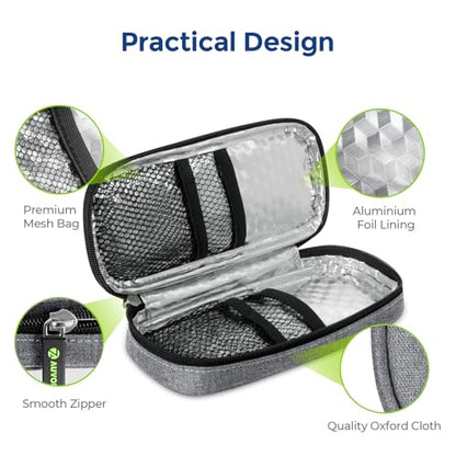 AUVON Insulin Pen Cooler Travel Case with 2 * 90g TSA Approved Ice Packs, Diabetic Medication Insulated Cooling Bag for Insulin Pens and Diabetic Supplies Storage, Compact for Daily Life and Trips - color: Gray