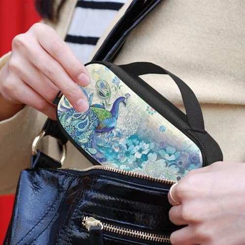 Diabetes Travel Case for Blood Sugar Monitor, Peacock Print Diabetic Medication Insulated Cool Organizer with 2 Zipper + 2 Inner Compartments for Travel Essential - color: Peacock Print