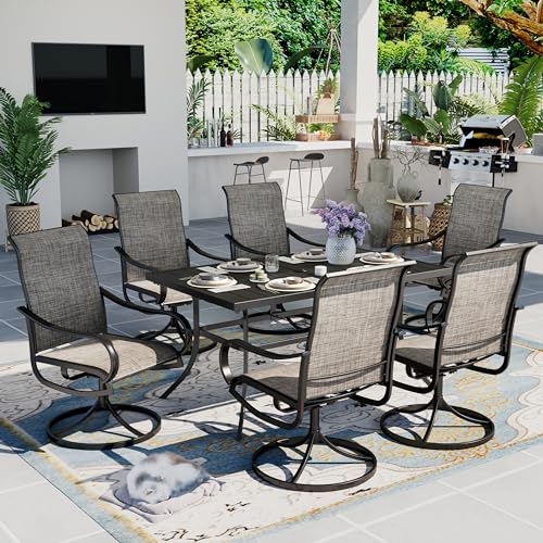 Sophia & William Patio Dining Set 7 Pieces Outdoor Patio Set for 6, Swivel Chairs Textilene and Metal Dining Table Patio Furniture All Weather for Lawn Garden Backyard Pool - color: Brown, size: 59" Rectangular