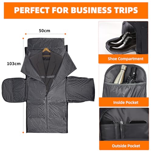 2 in 1 Garment Bags for Travel, Suitcase Luggage Bags, Black - color: 21" BLACK