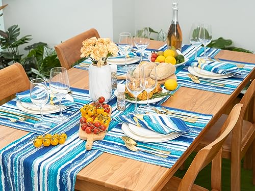 YiHomer Indoor Outdoor Tabletop for Spring Summer Decorations, Picnics and Dinner Parties - Stain and Water Resistant, Reversible Placemat Set, 13 x 19, Crayon Art (Ocean) - size: 13" x 19" (Placemats, Set of 6)