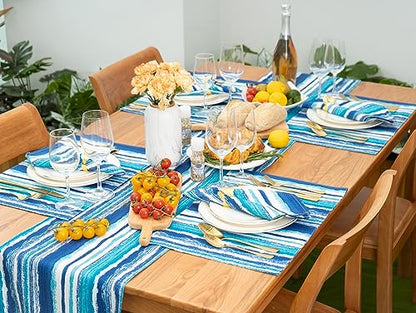 YiHomer Indoor Outdoor Tabletop for Spring Summer Decorations, Picnics and Dinner Parties - Stain and Water Resistant, Reversible Placemat Set, 13 x 19, Crayon Art (Ocean) - size: 13" x 19" (Placemats, Set of 6)