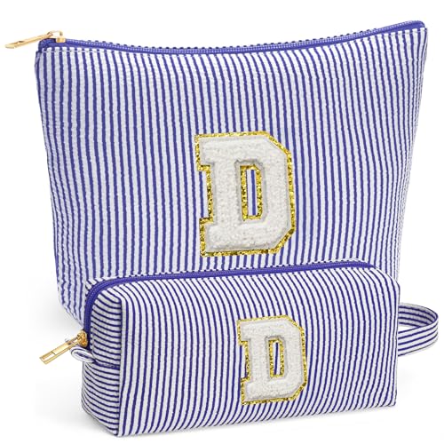 Travel Essentials - Portable Travel Makeup Bag Set for Women, Portable Initial Travel Toiletry Bag, Makeup Pouch Organizer Cosmetic Bag Birthday Gifts for Women, Blue Letter D - color: Blue, style: D
