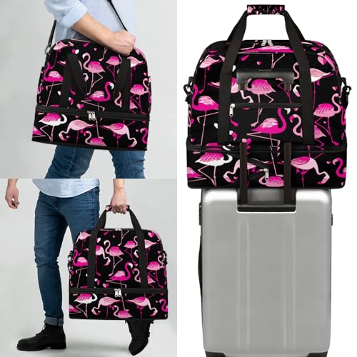 Travel Duffle Bags With Shoes Compartment for Women Men Animal Pink Flamingo Lightweigh Sports Tote Gym Bag Foldable Canvas Weekender Overnight Carry On Luggage Handle Bag - color: A05:Pink Flamingo