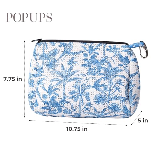 POPUPS Large Makeup Bag with Zipper - Waterproof Neoprene Cosmetic Bag 7.7 x 10.75 x 5 inches (Toile) - color: Print-Toile