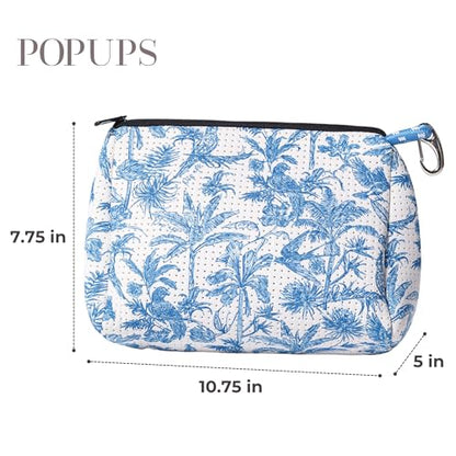 POPUPS Large Makeup Bag with Zipper - Waterproof Neoprene Cosmetic Bag 7.7 x 10.75 x 5 inches (Toile) - color: Print-Toile