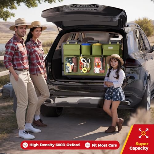 SURDOCA Car Trunk Organizer, LARGE CAPACITY(43 x 19 in) Car Storage Bag with 8 Pockets, 7X Upgraded Trunk Storage Organizer for Car, SUV, Truck, MPV - color: ArmyGreen, size: XL-43.3x18.9in