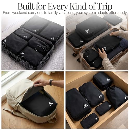 Well Traveled 8 pcs Compression Packing Bags Cubes Set with HybridMax Double-Capacity Design - Packing Cubes for Travel Compression to Maximize Limited Luggage Space, Black - color: Black, size: 8-piece