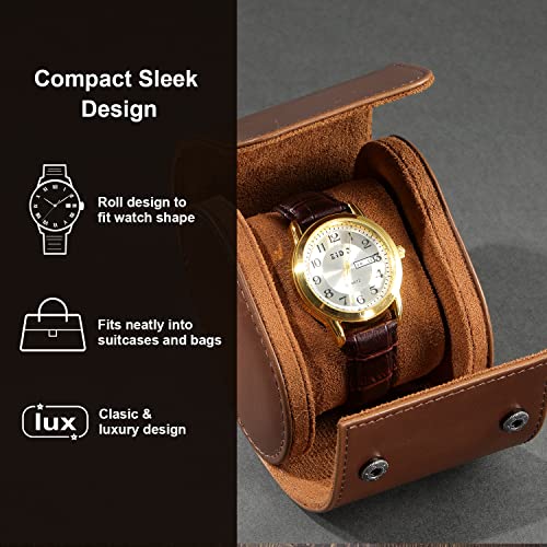 ROSELLE Single Watch Case for Men and Women with Suede Lining - Watch Roll Travel Case - Storage Organizer and Display(Brown-1) - color: Brown-1