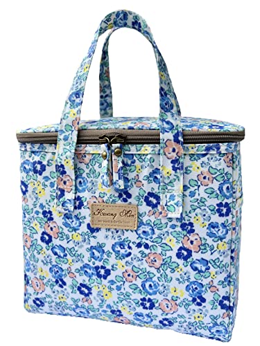 Kwang Min Floral Insulated Lunch Bag for Women,Reusable Lunch Box,Large Cooler for Office,Picnic Outdoors,Premium Waterproof Fabric,Summer Floral Bag (Blue Blooming) - color: Blue Blooming