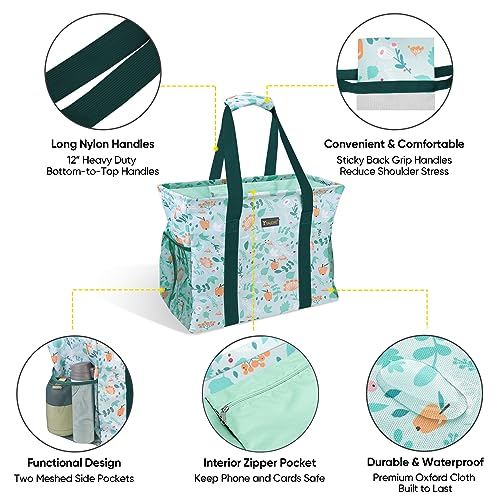 BALEINE Extra Large Utility Tote Bag with Reinforced Wire Frame, Reusable Grocery Bag for Shopping, Picnic (Spring Stroll, 16.5''x14''x10'') - color: Spring Stroll, size: 16.5''x14''x10''