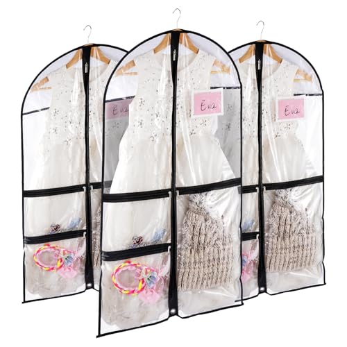 HOMEE 3 Pack Garment Bag with Zipper Pockests,Dance Garment Bags for Dancers,Waterproof Dance Costume Bags For Hanging Clothes,Foldable Travel Costumer Organizer Storage for Kids and Adults,Black - color: Black