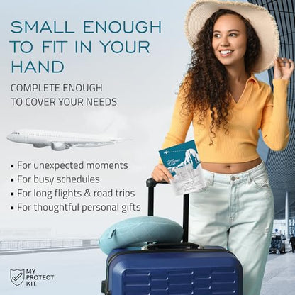 MY PROTECT KIT Travel Kit - 20 Pieces Travel Size Toiletries Set, Toothbrush, Shaver, Toothpaste Tablet, Shampoo & Body Wash, Shaving Cream, Lotion, Deodorant Spray, Pack of 1 - size: Travel Kit (Pack of 1)