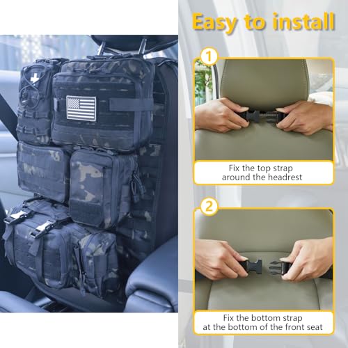 Universal Tactical Car Seat Back Organizer Bag Tactical Molle Vehicle Organizers Panel Vehicle Protector Organizers with 5 Detachable Pouches for Car Truck Ford Jeep (Upgraded C model Black camo) - color: Upgraded C model Black camo